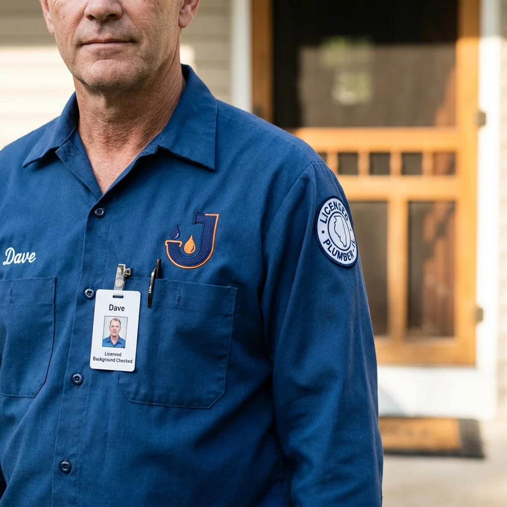Licensed plumber showing ID badge in South Boston, VA