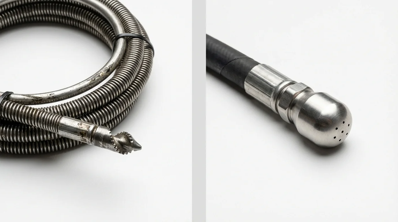 Drain snake cable and hydro jetting nozzle used for drain cleaning in South Boston, VA