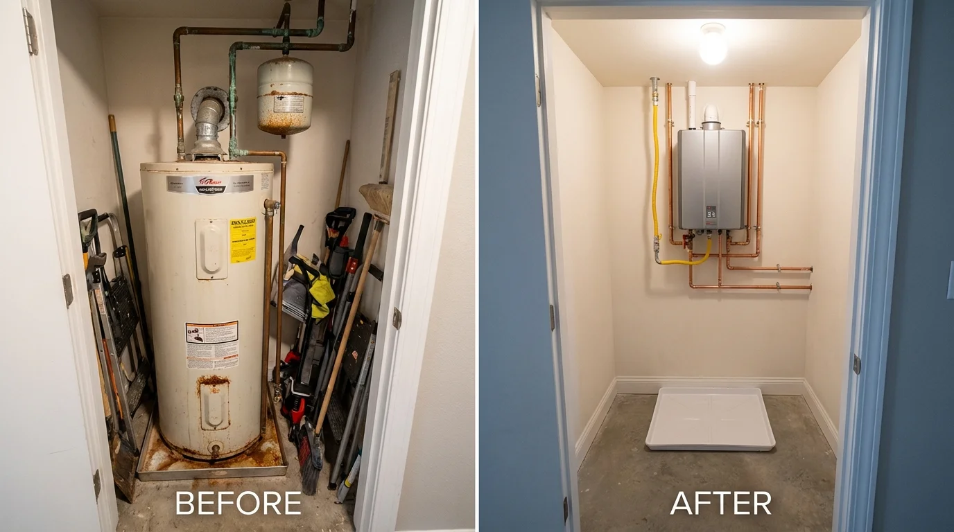 Tank water heater versus wall-mounted tankless unit comparison for South Boston, VA homeowners