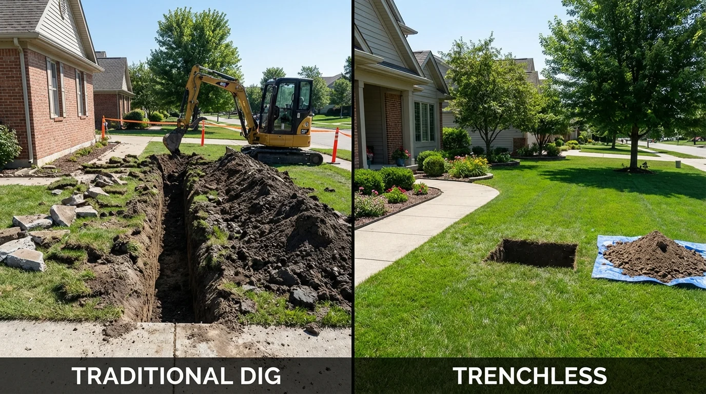 Trenchless sewer repair with minimal yard damage versus traditional excavation in South Boston, VA